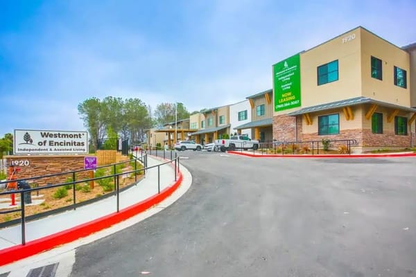 Entrance pathway and sign of Westmont of Encinitas senior living facility