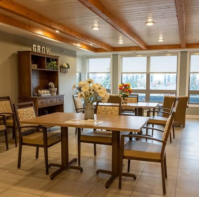Interior common area with tables and chairs