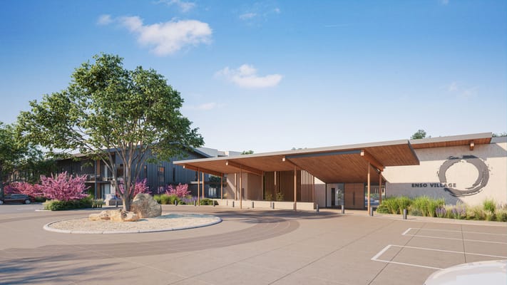 Exterior view of Enso Village facility entrance