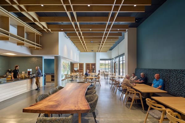 Interior view of a dining area with residents