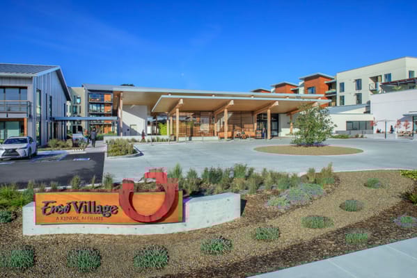 Exterior view of Enso Village with landscaped area