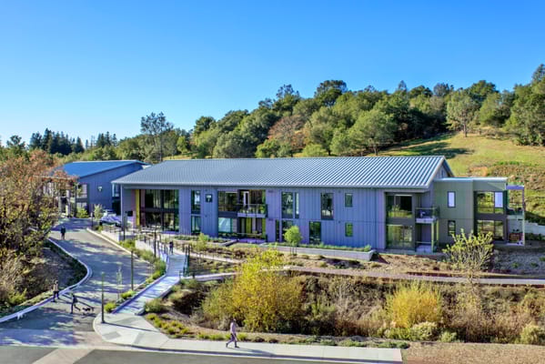 Exterior view of Enso Village with landscaped surroundings