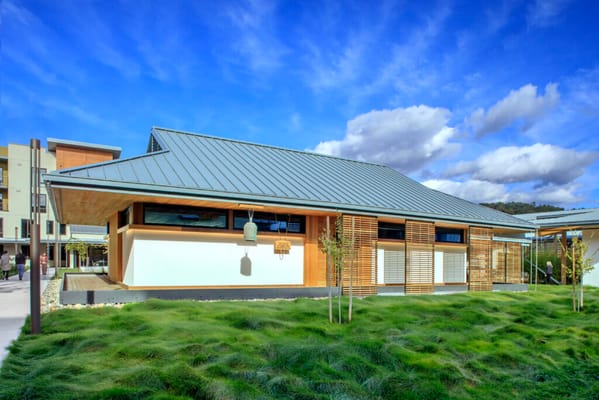Exterior view of Enso Village facility with modern architecture