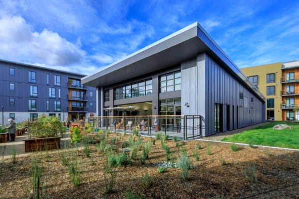 Exterior view of Enso Village with landscaping