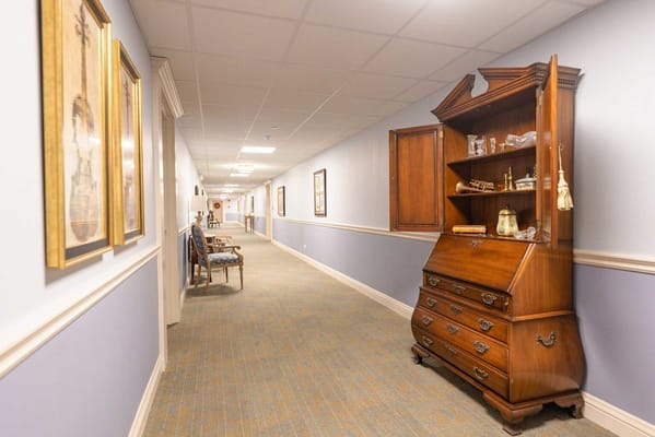 A well-decorated corridor in a nursing home