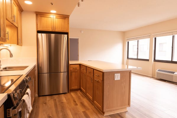 Modern kitchen interior with natural light