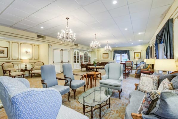 Bright common area with comfortable seating and elegant decor