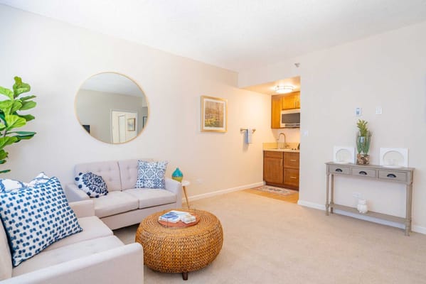 Bright living area in a senior living facility