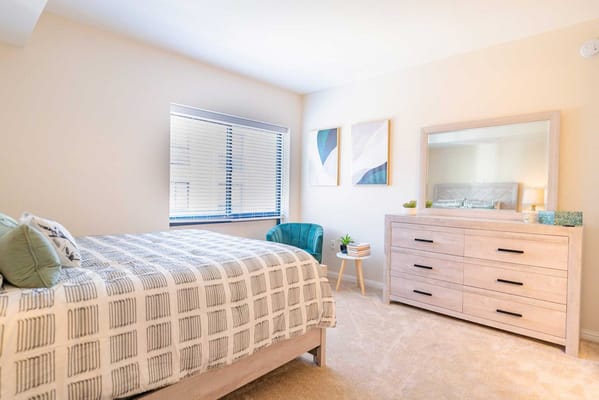 A cozy private resident room with modern decor