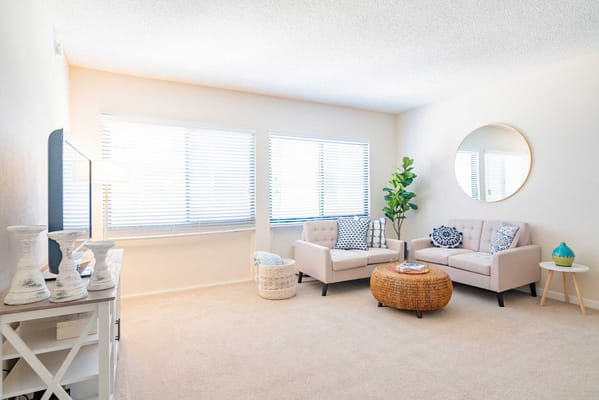 Bright and airy common area with seating