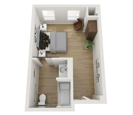 Architectural floor plan of a private resident room
