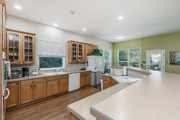 Bright interior view of a kitchen area