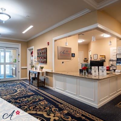 A welcoming reception area in a senior living facility