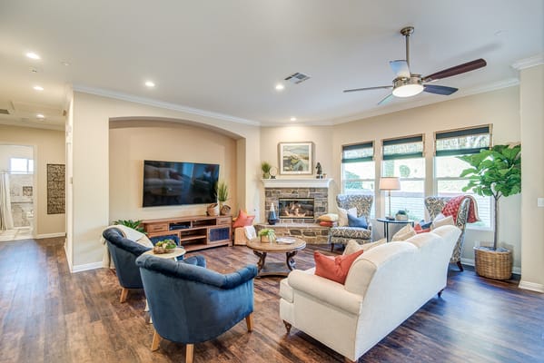 Comfortable common area with seating and decor