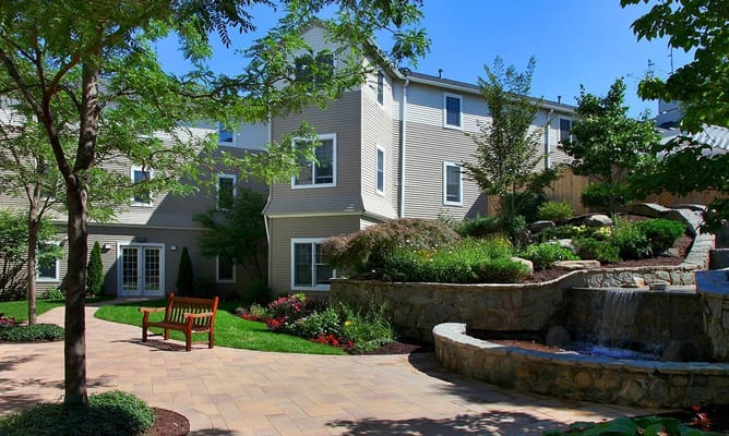 Beautiful outdoor courtyard with gardens and seating