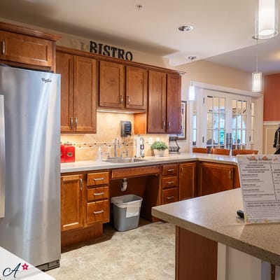 Interior view of a bistro-style kitchen area