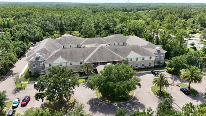 Aerial view of The Legacy at Highwoods Preserve surrounded by trees