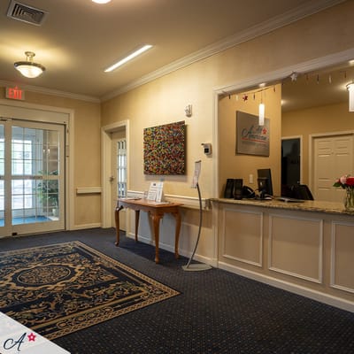 Interior lobby of an assisted living facility
