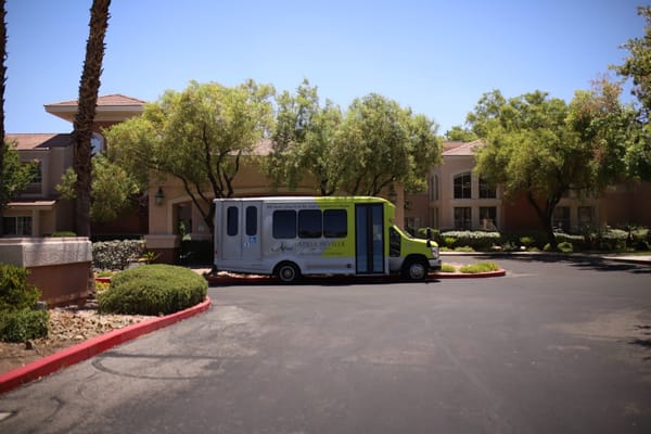Transport vehicle parked outside the facility