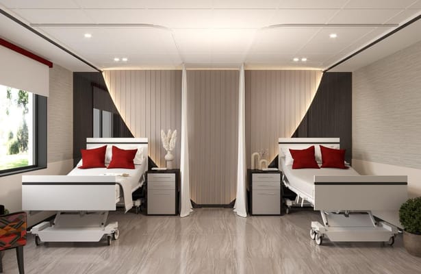 A well-designed shared resident room with two beds