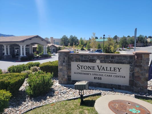 Entrance sign of Stone Valley Memory Care facility
