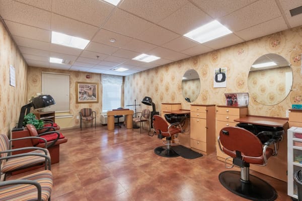 Interior view of a hair salon in a senior living facility
