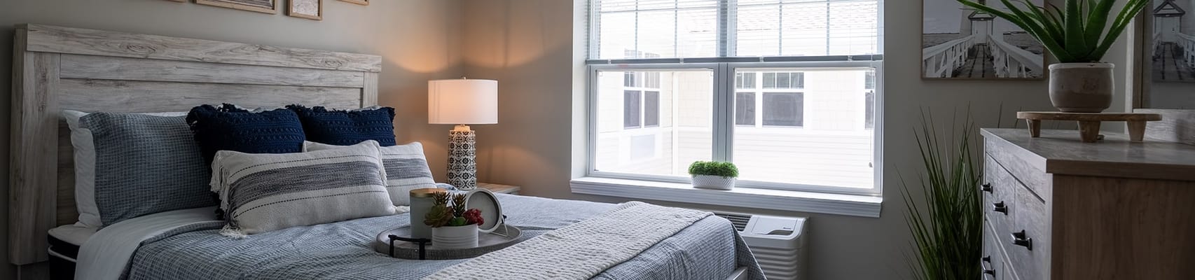 Cozy bedroom with natural light and modern decor