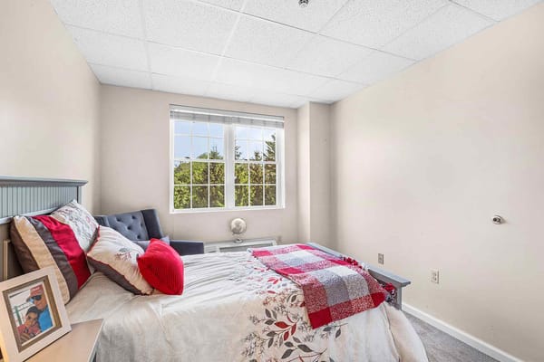 Well-decorated bedroom in a senior living facility