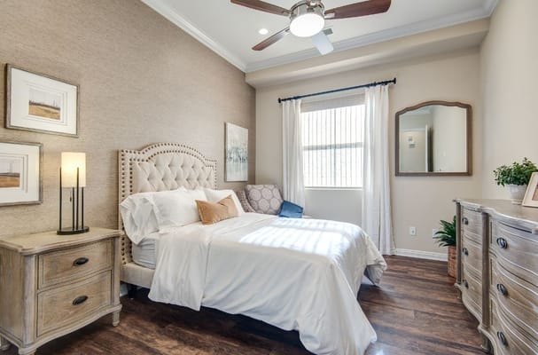 Cozy bedroom with natural light and elegant decor