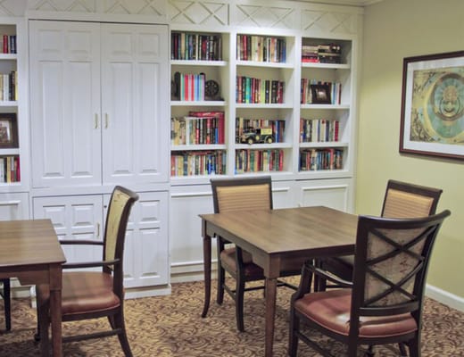 Cozy interior with bookshelves and seating