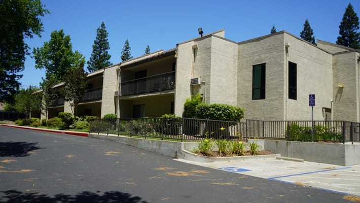 Exterior view of a senior living facility building