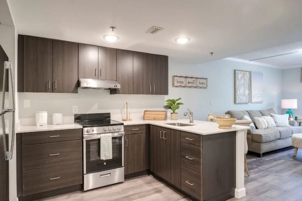 Modern kitchen in a senior living apartment