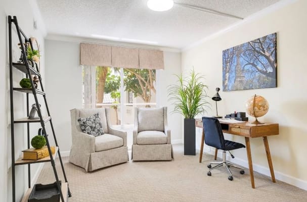 Bright interior room with comfortable seating and decor