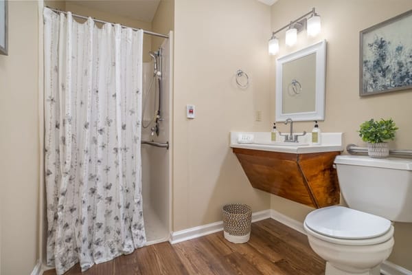 Bright and accessible bathroom in a senior living facility