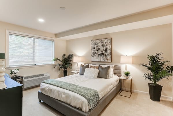 Modern bedroom interior in assisted living facility