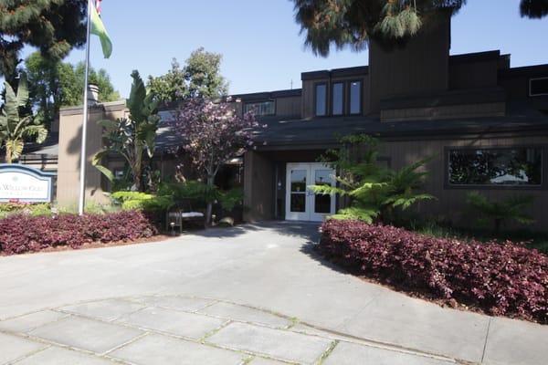 Exterior view of a senior living facility entrance