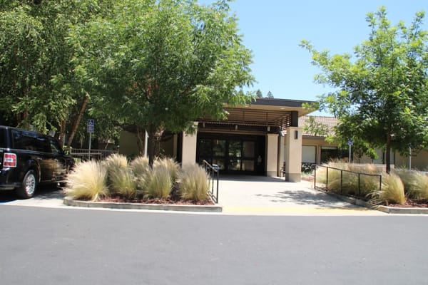 Exterior view of a senior living facility entrance