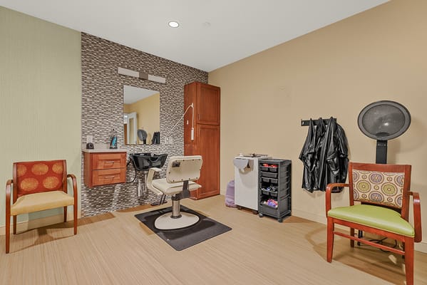 Hair salon area in assisted living facility