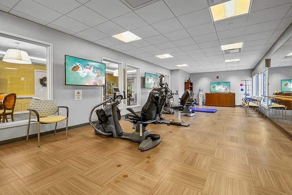 Interior view of a fitness area with equipment