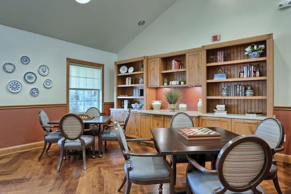 Bright interior common area with game tables
