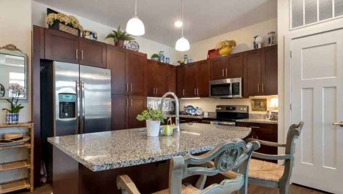 Modern kitchen interior with granite countertops