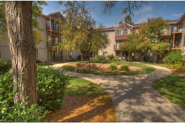 Beautiful courtyard with walking paths and benches