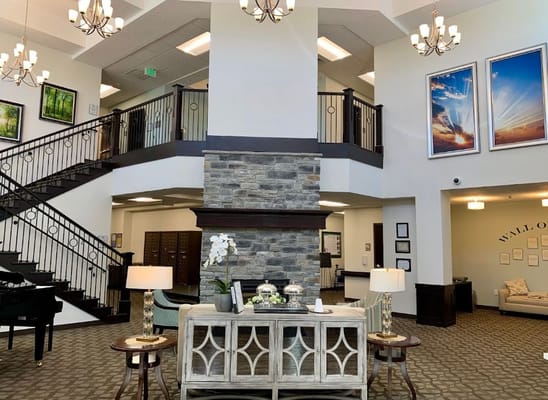 Interior view of a welcoming common area with seating and decor
