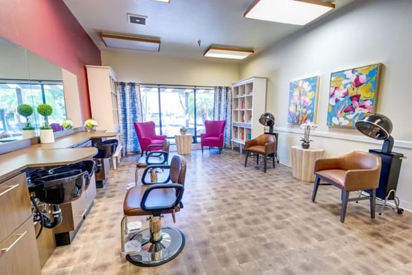 Interior of the hair salon with chairs and salon equipment