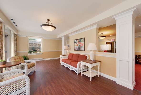 Bright and inviting common area with seating