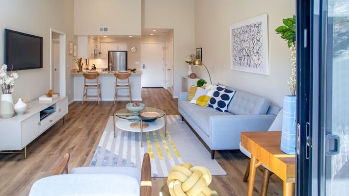 Stylish interior living space of a resident unit