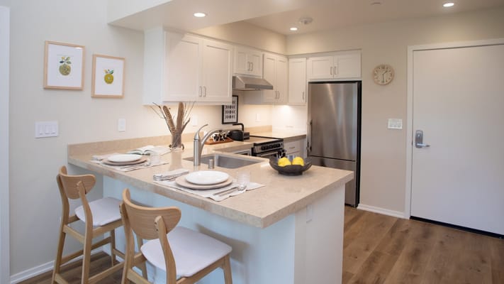 Modern kitchen in a senior living unit