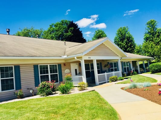 Exterior view of Linden Village with gardens