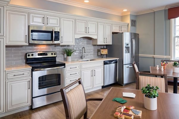 Well-equipped kitchen in a senior living facility