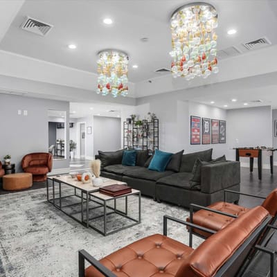 Cozy common area with seating and decorative lighting